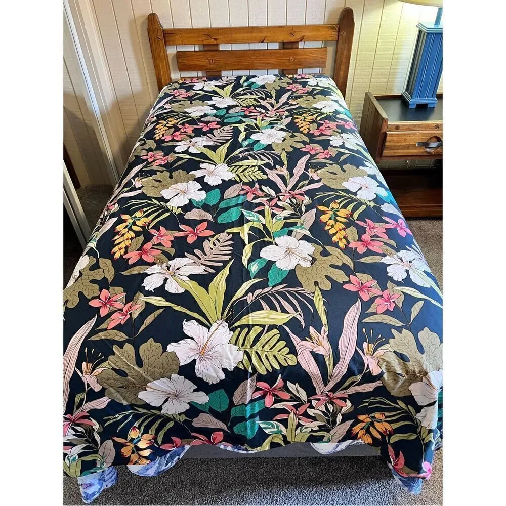 Hawaiian Hibiscus Tropical Floral Garden Duvet Cover Set Modern Retro Twin